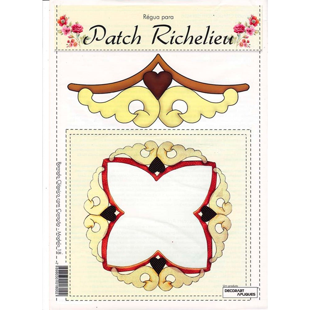 Régua Para Patch Richelieu Márcia Caires - Barrado Clássico com Coração - Modelo 18 - African Artesanato