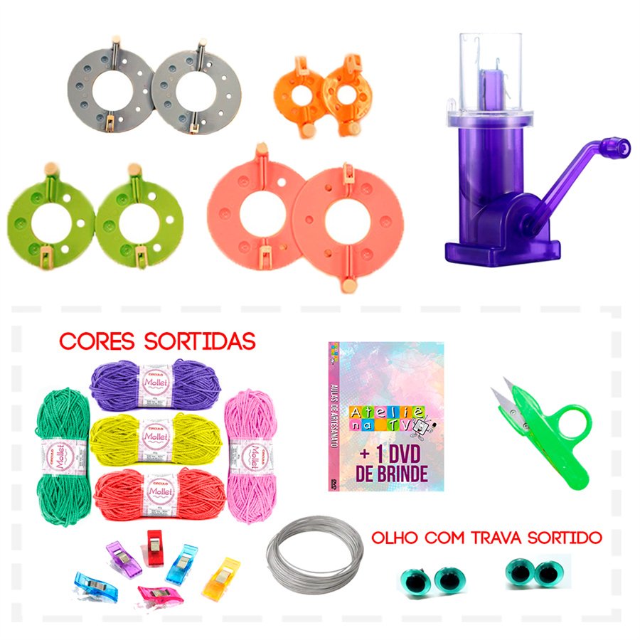 Super Kit Faz Pompom + Tricotin - African Artesanato