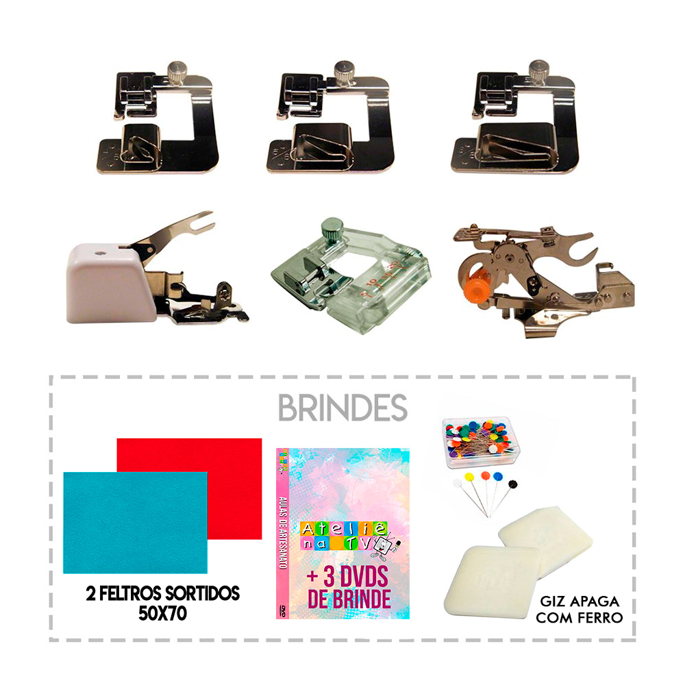 Kit 3 Bainhas Enroladas + Overlock + Pregas e Franzir + Viés com Regulagem + Brindes - African Artesanato