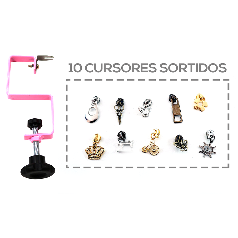 Guia de Cursor para Aplicar Zíper + 10 Cursores Sortido - African Artesanato