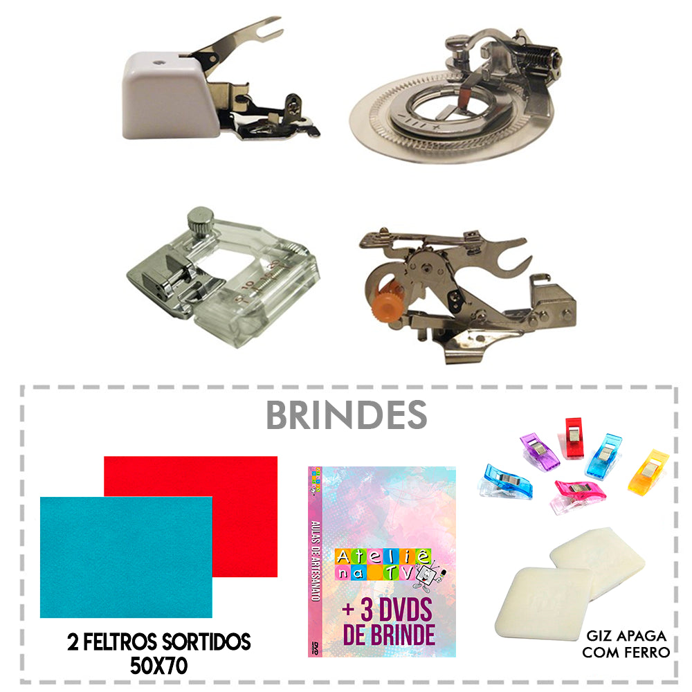Kit Overlock + Pregas + Viés com Regulagem + Ponto Flor (+ BRINDES) - African Artesanato