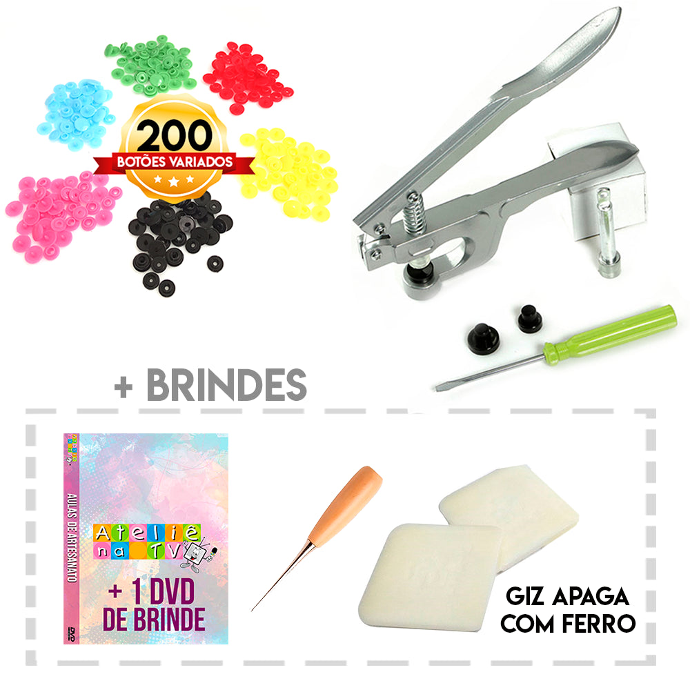 Kit Alicate de Pressão para Botão de Plástico (10, 12 e 15mm) + Brindes - African Artesanato